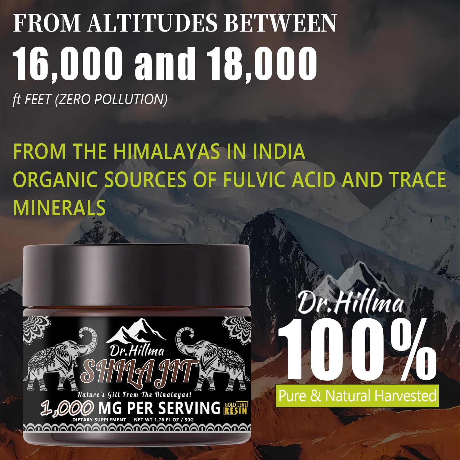 Organic Golden Grade A Shilajit Resin 1000mg x 2 Pack - High Potency Energy & Immune Support with Fulvic Acid - 50g