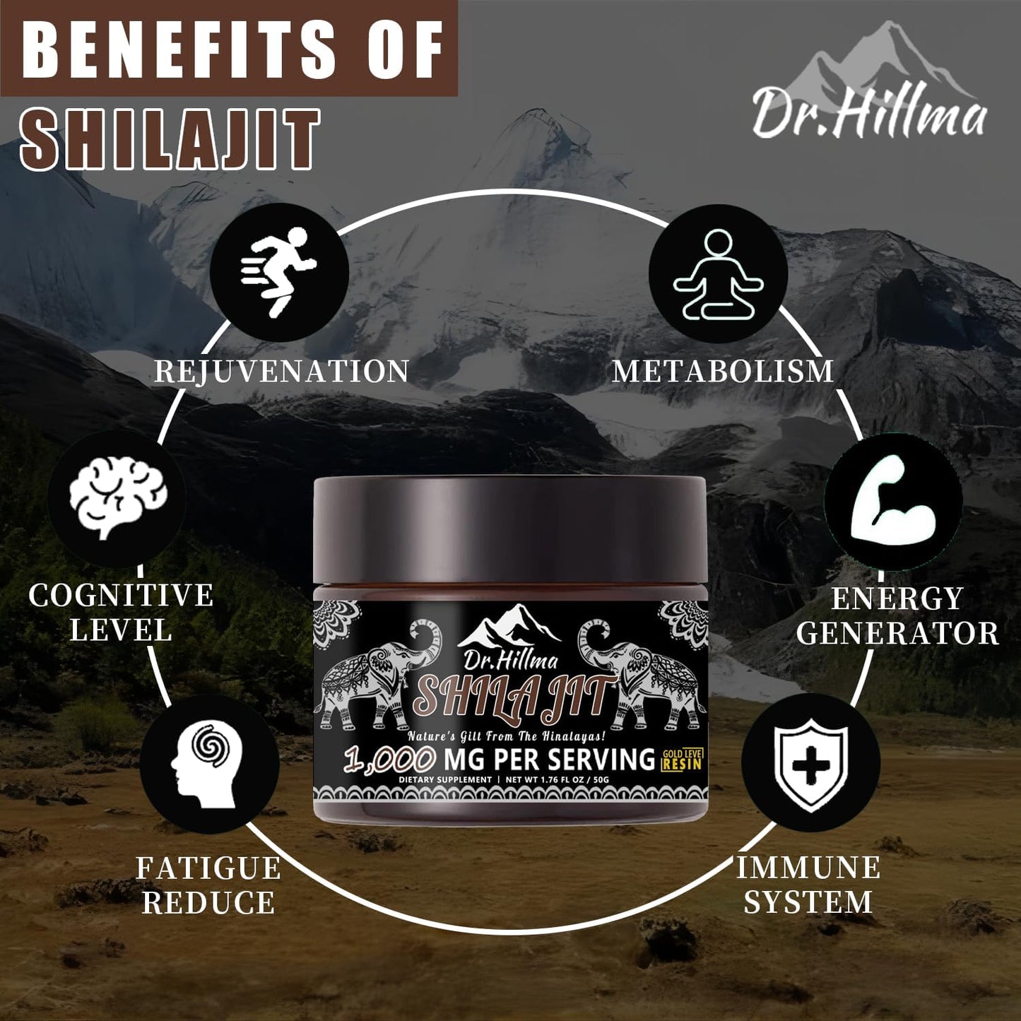Organic Golden Grade A Shilajit Resin 1000mg x 2 Pack - High Potency Energy & Immune Support with Fulvic Acid - 50g