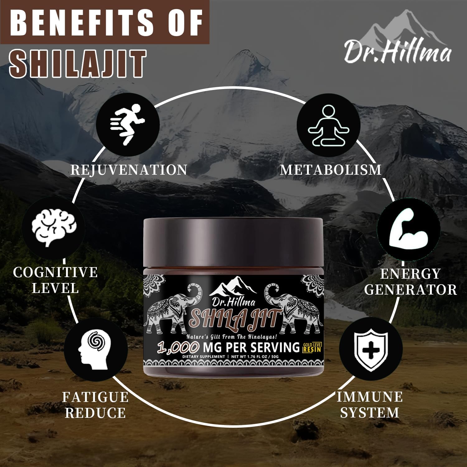 Organic Golden Grade A Shilajit Resin 1000mg x 2 Pack - High Potency Energy & Immune Support with Fulvic Acid - 50g
