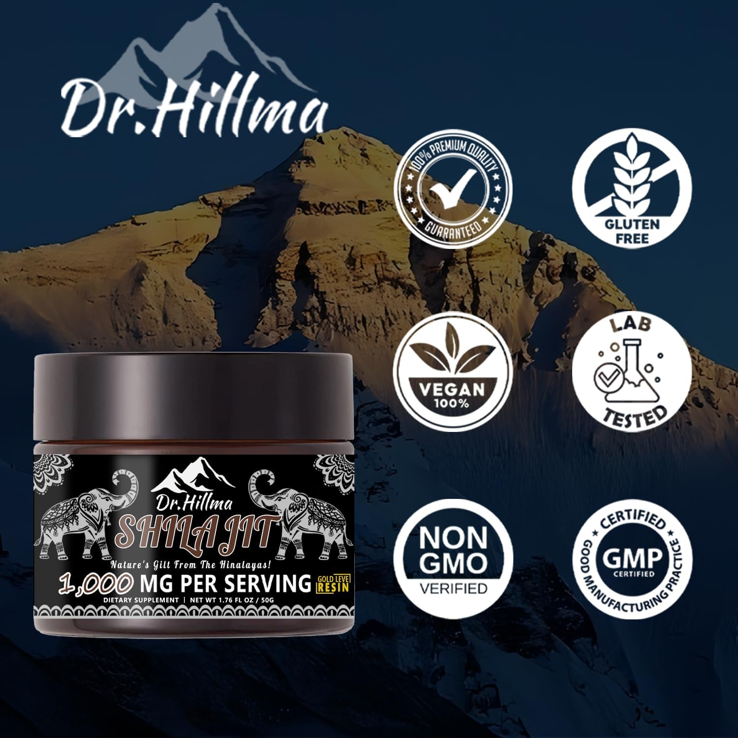 Organic Golden Grade A Shilajit Resin 1000mg x 2 Pack - High Potency Energy & Immune Support with Fulvic Acid - 50g