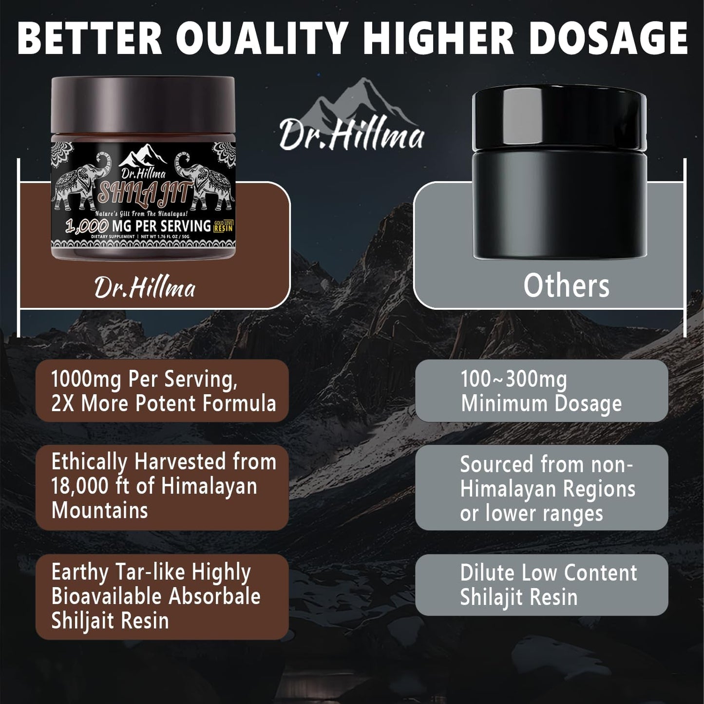 Organic Golden Grade A Shilajit Resin 1000mg x 2 Pack - High Potency Energy & Immune Support with Fulvic Acid - 50g