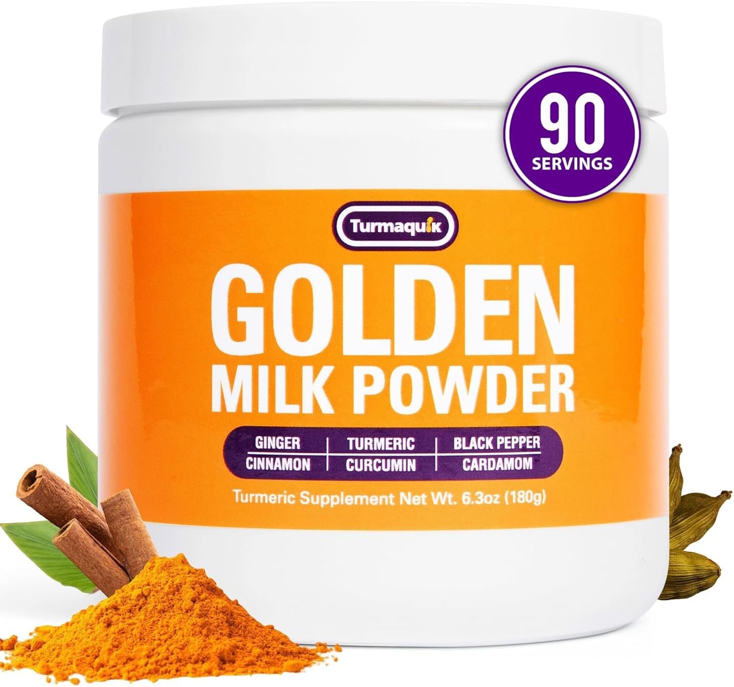 Organic Golden Milk Turmeric Powder Mix with Ginger, Black Pepper, Curcumin, Cinnamon, Cardamom - Non-GMO, Vegan, Keto and Ayurvedic Blend