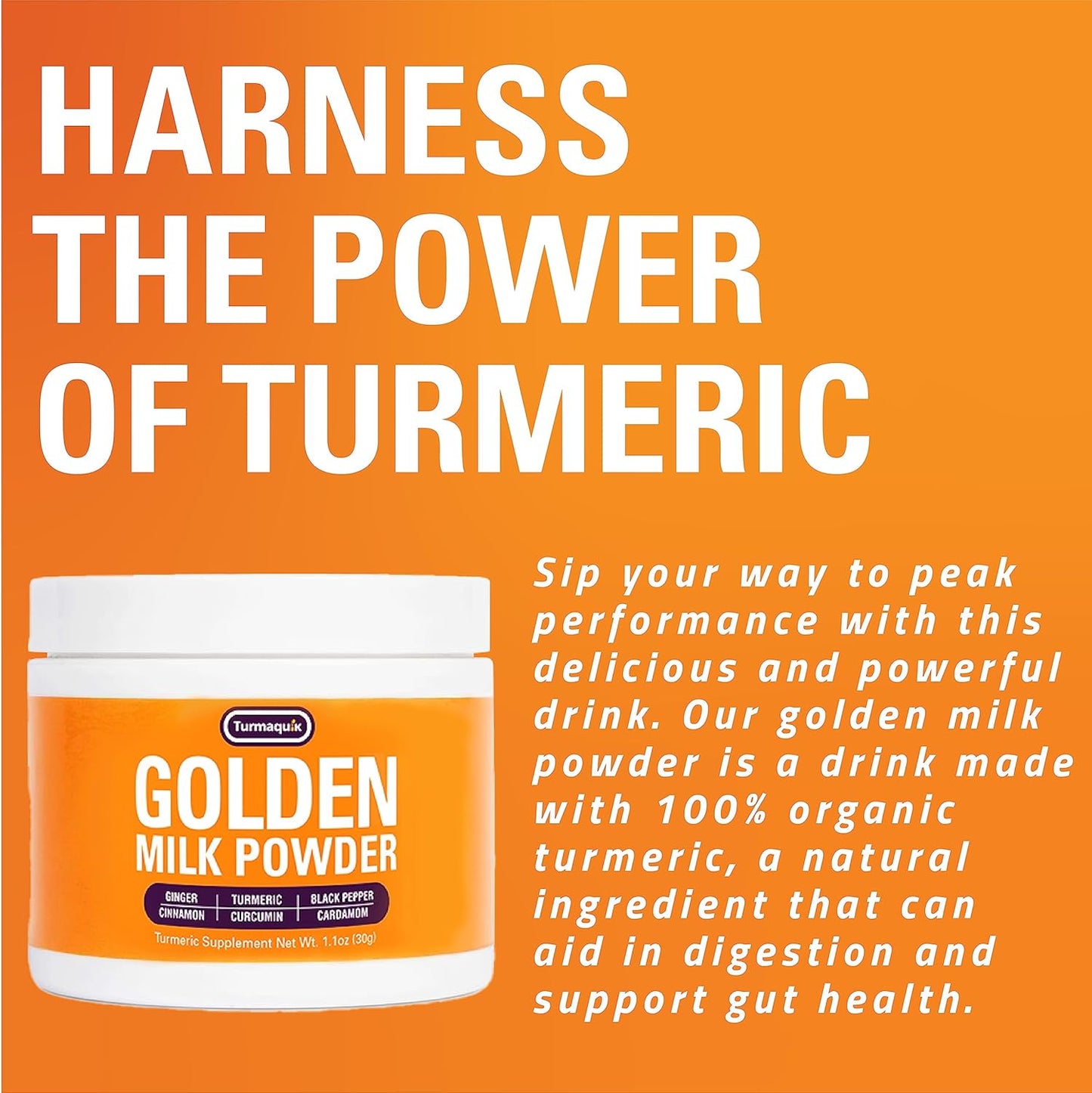 Organic Golden Milk Turmeric Powder Mix with Ginger, Black Pepper, Curcumin, Cinnamon, Cardamom - Non-GMO, Vegan, Keto and Ayurvedic Blend