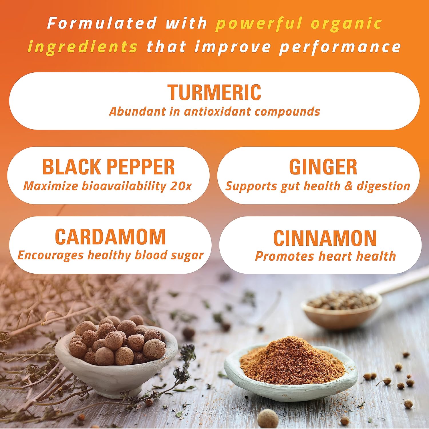 Organic Golden Milk Turmeric Powder Mix with Ginger, Black Pepper, Curcumin, Cinnamon, Cardamom - Non-GMO, Vegan, Keto and Ayurvedic Blend