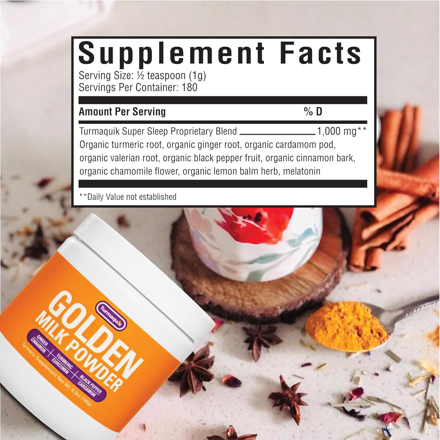 Organic Golden Milk Turmeric Powder Mix with Ginger, Black Pepper, Curcumin, Cinnamon, Cardamom - Non-GMO, Vegan, Keto and Ayurvedic Blend