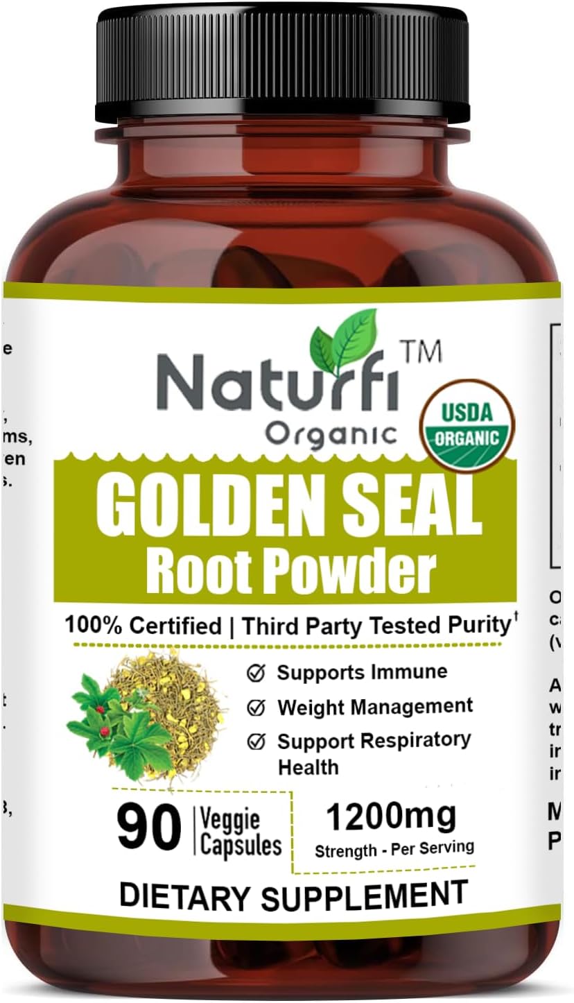 Organic Goldenseal Root Capsules - 90 Capsules, USDA Certified, Lab Tested, Pure Natural Goldenseal Root Powder Supplement
