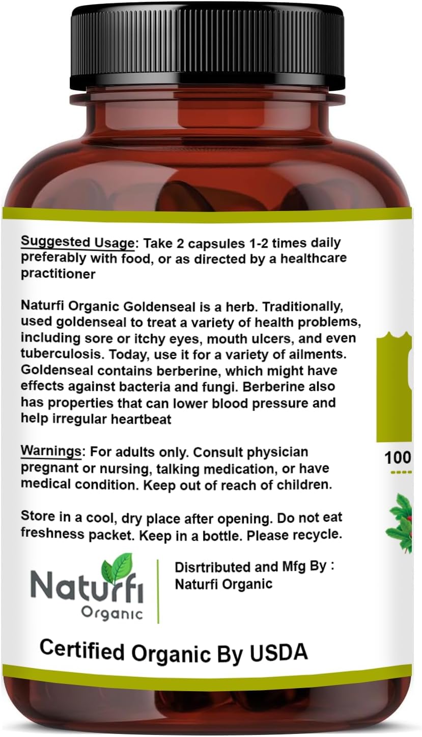 Organic Goldenseal Root Capsules - 90 Capsules, USDA Certified, Lab Tested, Pure Natural Goldenseal Root Powder Supplement