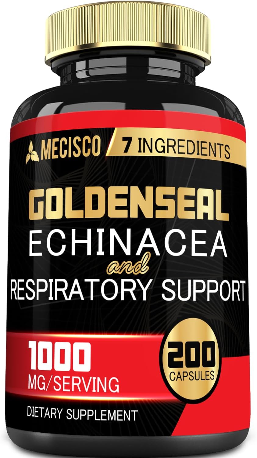 Organic Goldenseal Root Capsules with Echinacea, Mullein Leaf, Plantain - Immune System & Digestive Health Support - 200 Caps