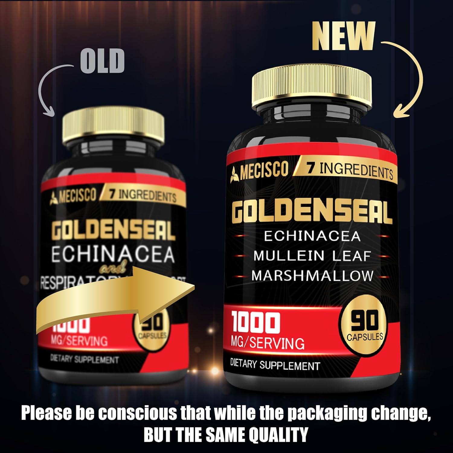 Organic Goldenseal Root Capsules with Echinacea, Mullein Leaf, Plantain - 90 Veggie Caps - Immune & Digestive Support
