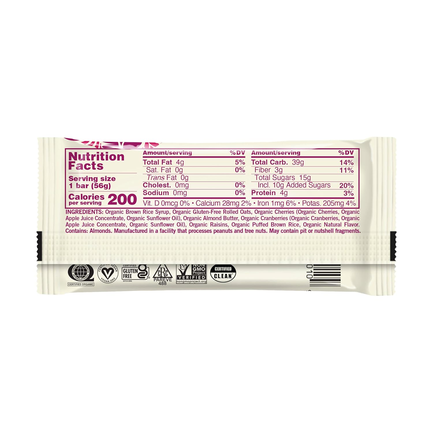 Organic Gomacro Sunny Uplift Cherries Berries Bar - 2 Ounce