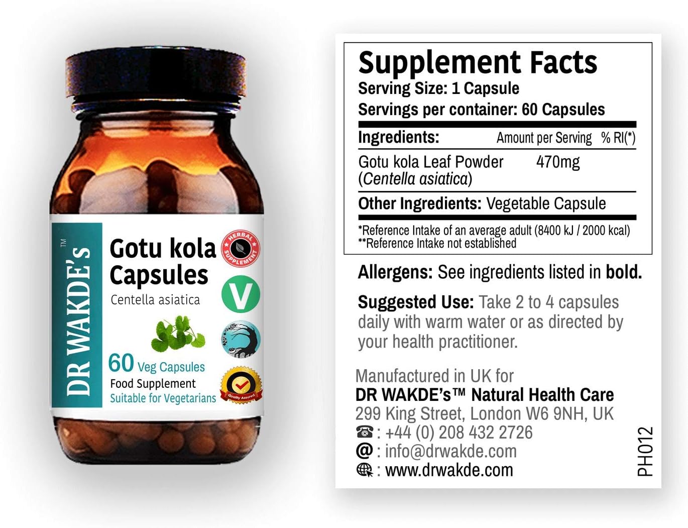 Organic Gotu Kola Capsules - 60 Veg Caps, Plant-Based Ayurvedic Supplement, Vegan-Friendly Herbal Remedy