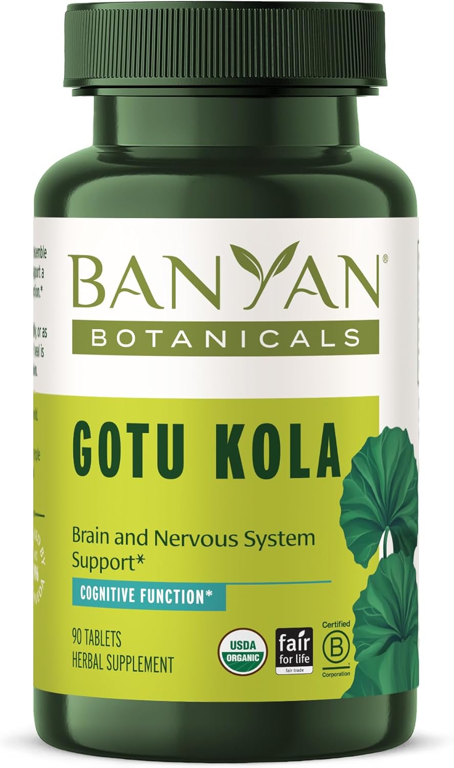 Organic Gotu Kola Tablets for Memory & Concentration - Vegan Nootropic Brain Support Supplement - Fairly Traded & Sustainably Sourced - 90 Tablets