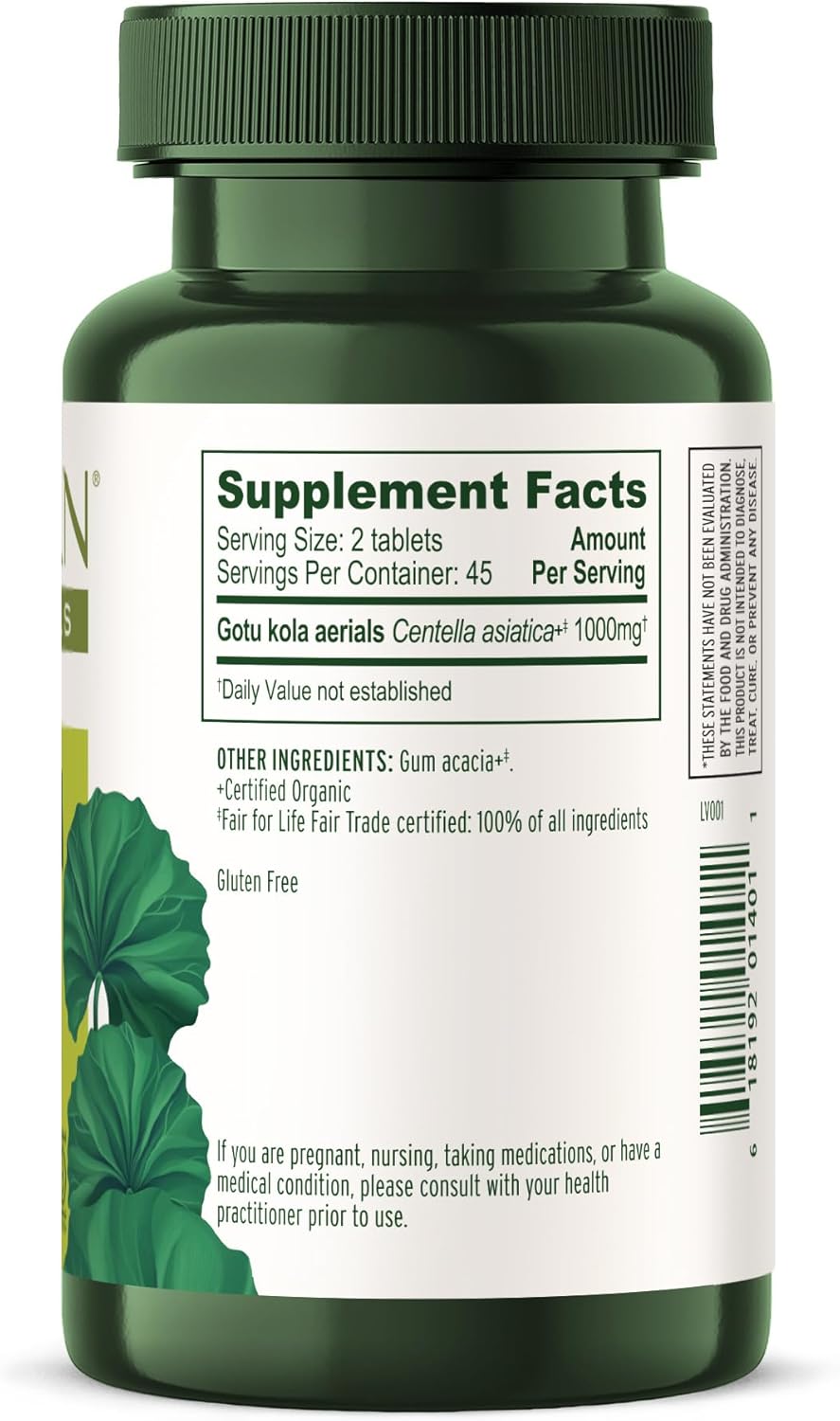 Organic Gotu Kola Tablets for Memory & Concentration - Vegan Nootropic Brain Support Supplement - Fairly Traded & Sustainably Sourced - 90 Tablets