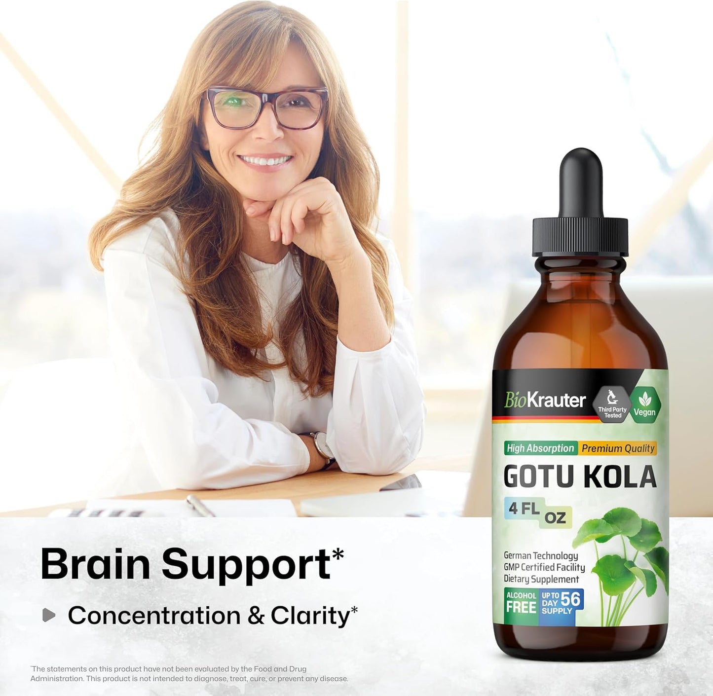 Organic Gotu Kola Tincture - Centella Asiatica Extract - Vegan, Alcohol & Sugar Free - 4 Fl.Oz. Vegan Drops