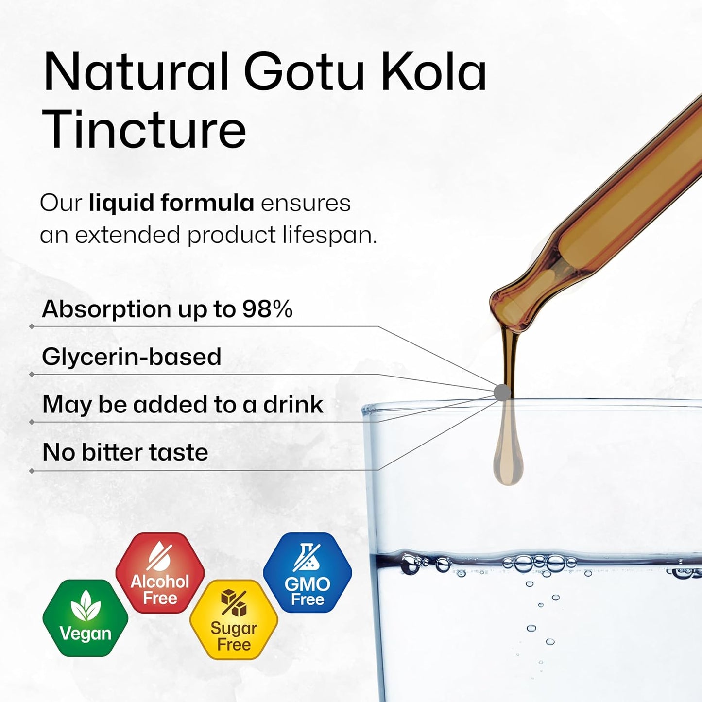 Organic Gotu Kola Tincture - Centella Asiatica Extract - Vegan, Alcohol & Sugar Free - 4 Fl.Oz. Vegan Drops