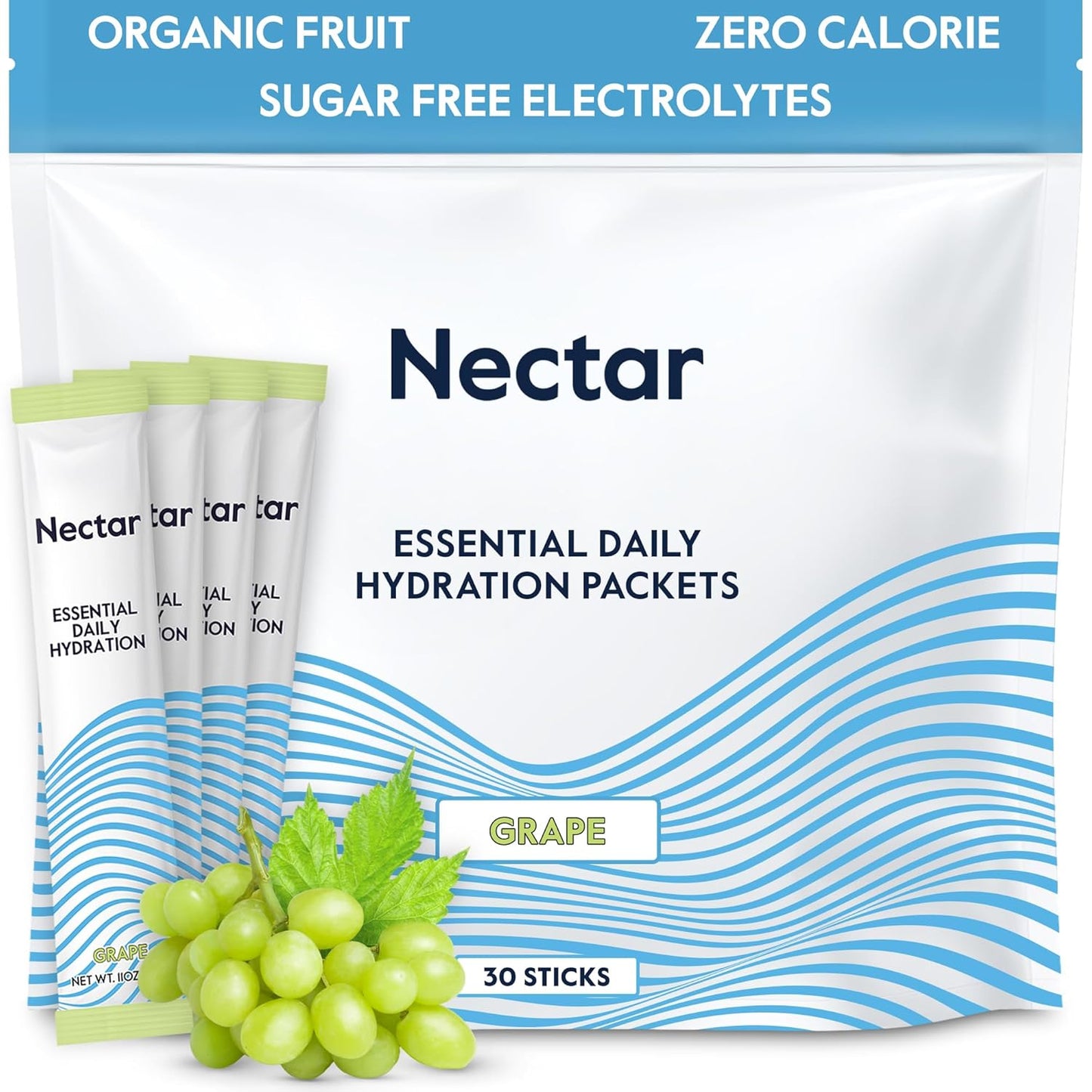Organic Grape Electrolyte Powder Packets - Sugar-Free Hydration Packs - 0 Calorie Drink Mix for Rapid Rehydration - Daily IV Hydrate Solution - 30 Pack