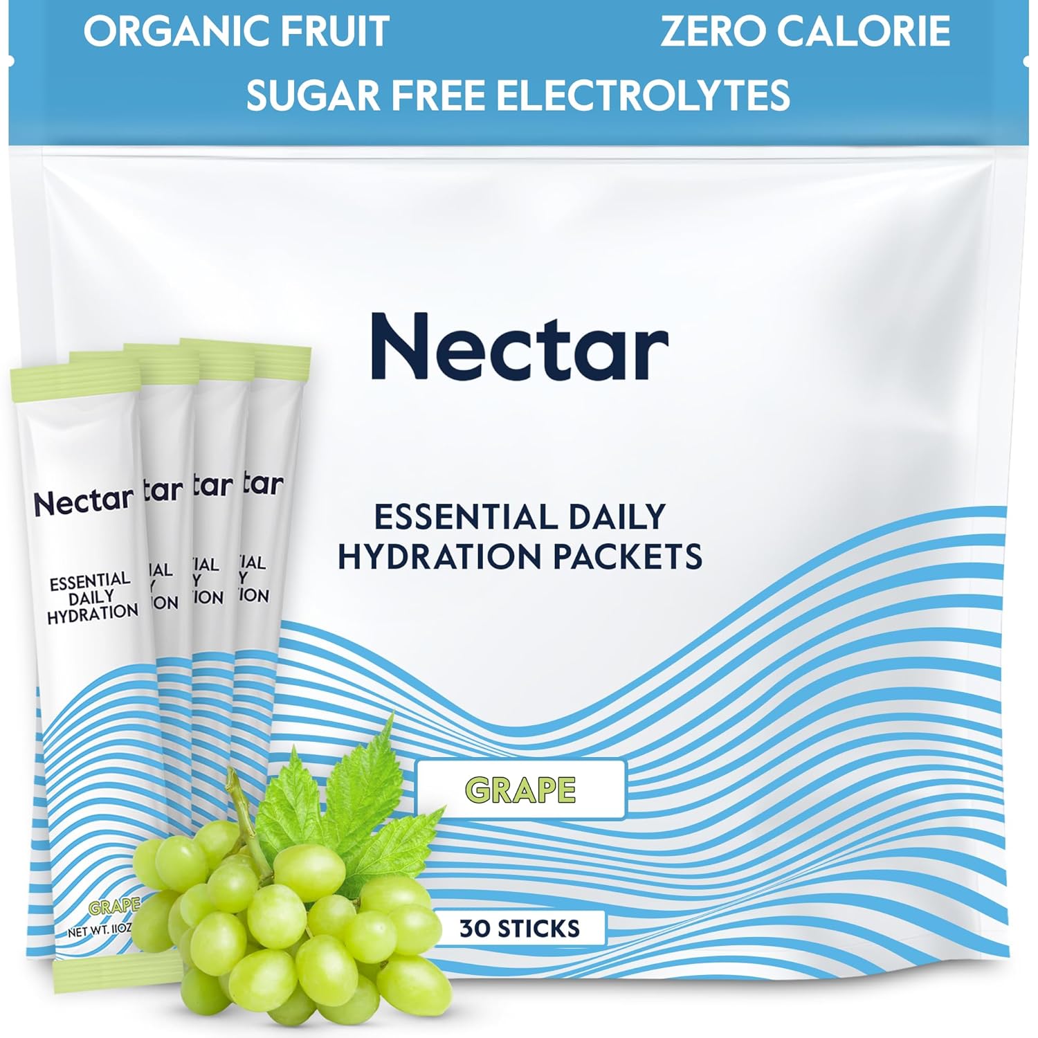 Organic Grape Electrolyte Powder Packets - Sugar-Free Hydration Packs - 0 Calorie Drink Mix for Rapid Rehydration - Daily IV Hydrate Solution - 30 Pack