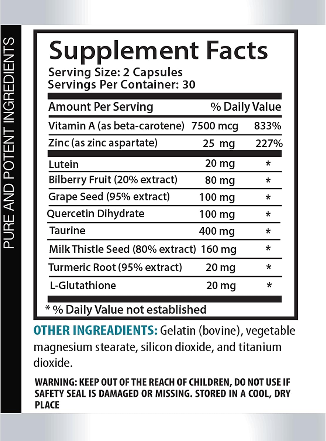Organic Grape Seed Extract Vision Formula with Taurine & Milk Thistle - Eye Supplements for Adults Over 50 - 3 Bottles, 180 Capsules
