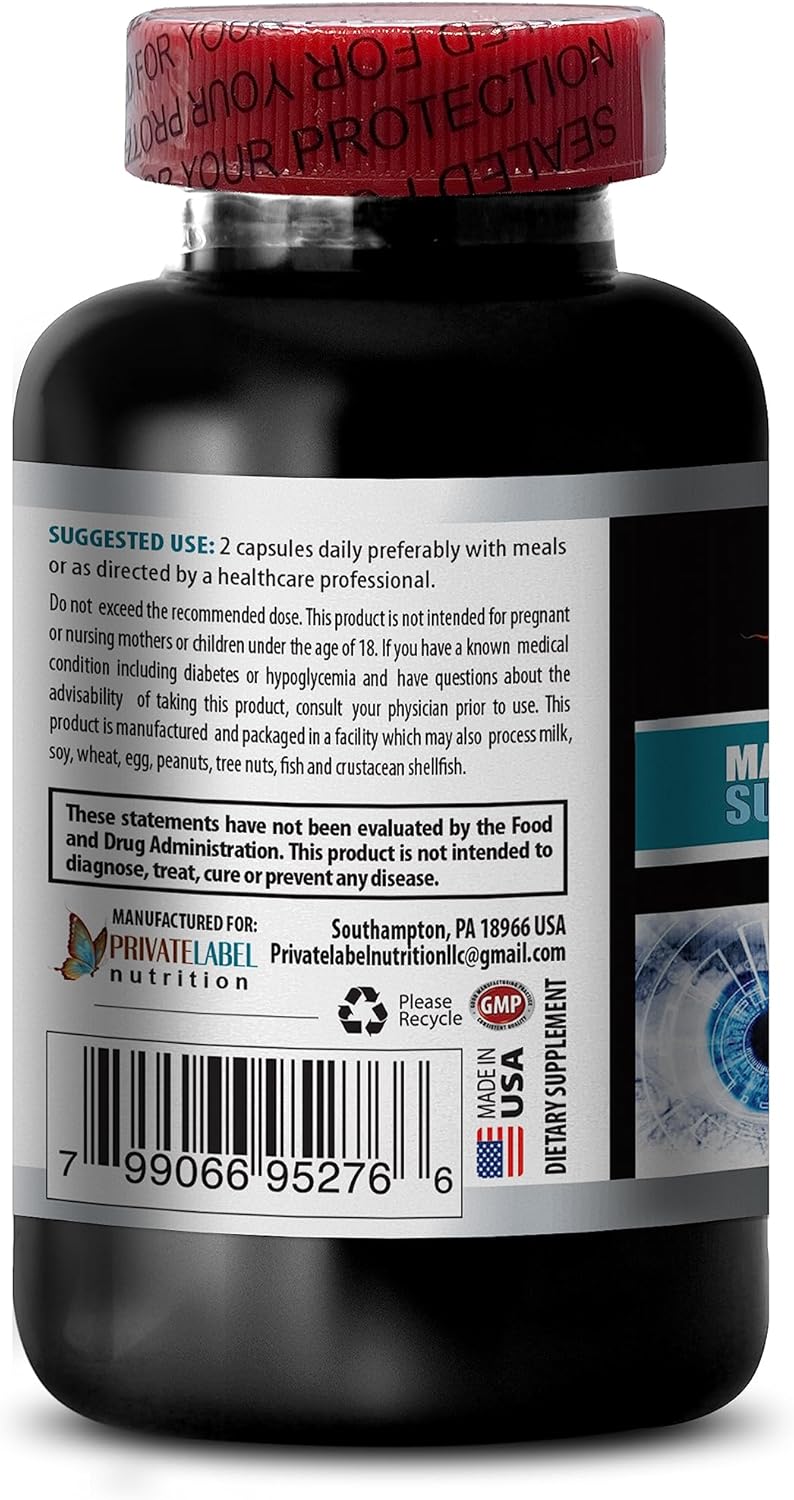 Organic Grape Seed Extract Vision Formula with Taurine & Milk Thistle - Eye Supplements for Adults Over 50 - 3 Bottles, 180 Capsules
