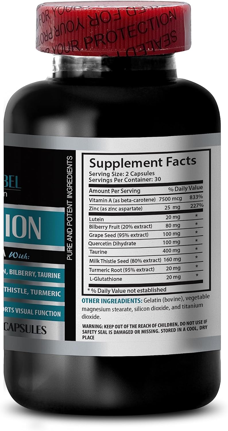 Organic Grape Seed Extract Vision Formula with Taurine & Milk Thistle - Eye Supplements for Adults Over 50 - 3 Bottles, 180 Capsules