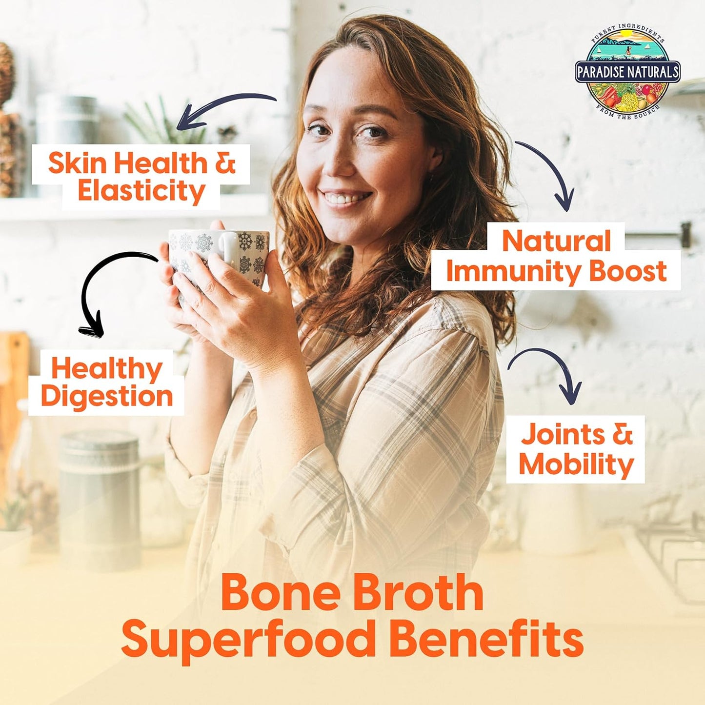 Organic Grass-Fed Beef Bone Broth Powder with Probiotics & Collagen Peptides - 15g Protein, Non-GMO, Paleo & Keto Friendly, Promotes Healthy Skin, Hair, Joints, and Gut Health - Gluten-Free, Low Sodium