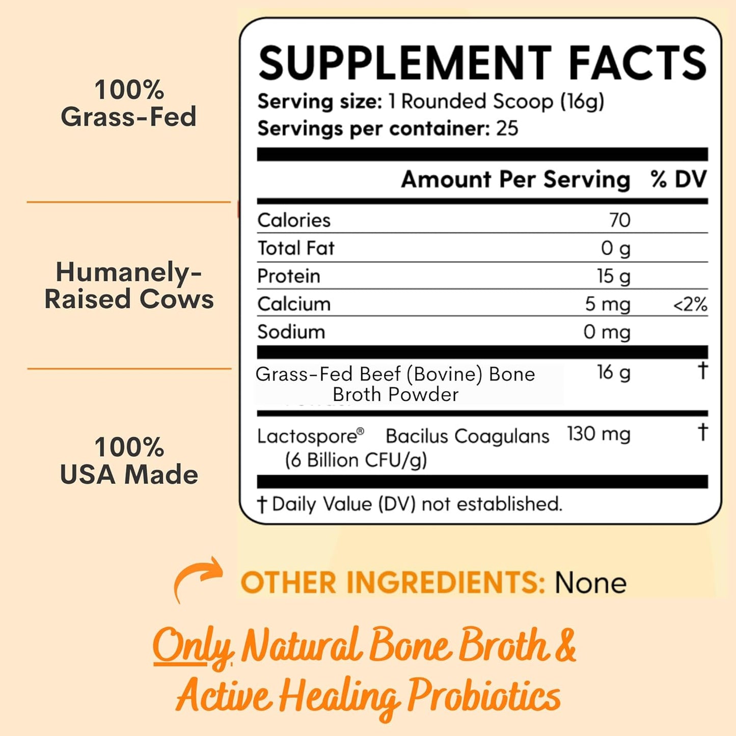 Organic Grass-Fed Beef Bone Broth Powder with Probiotics & Collagen Peptides - 15g Protein, Non-GMO, Paleo & Keto Friendly, Promotes Healthy Skin, Hair, Joints, and Gut Health - Gluten-Free, Low Sodium