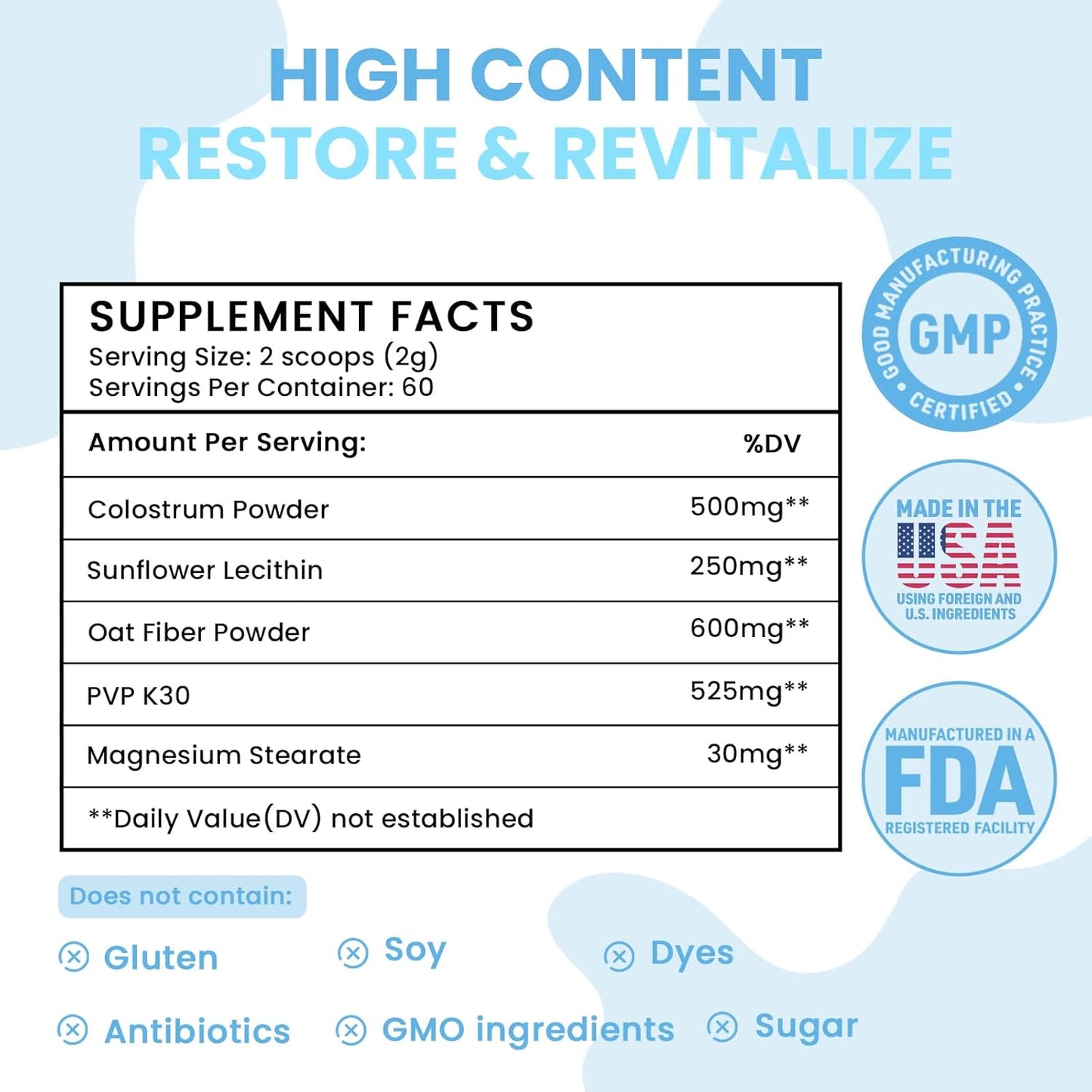 Organic Grass-Fed Bovine Colostrum Powder Supplement for Immune Support, Gut Health, and Beauty - Daily Partner Nature IgG Superfood for Muscle Recovery and Skin Health - Unflavored (60 Servings)