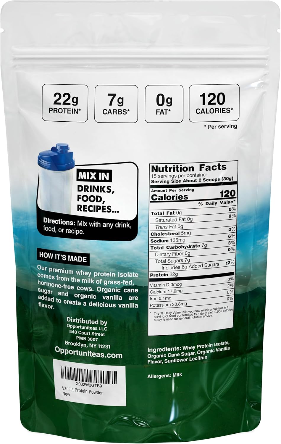 Organic Grass Fed Vanilla Whey Protein Isolate Powder - 22g Protein Without Artificial Sweeteners, Hormone-Free Cows, Non GMO - 1lb - BoostGo Australia