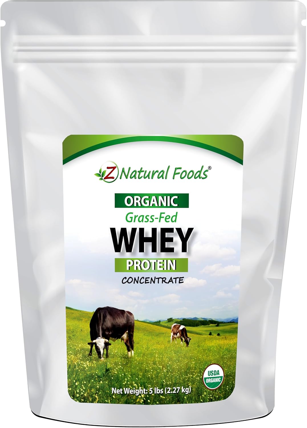 Organic Grass Fed Whey Protein Powder - Cold Processed Concentrate with Essential Amino Acids - Unflavored, 5 lbs