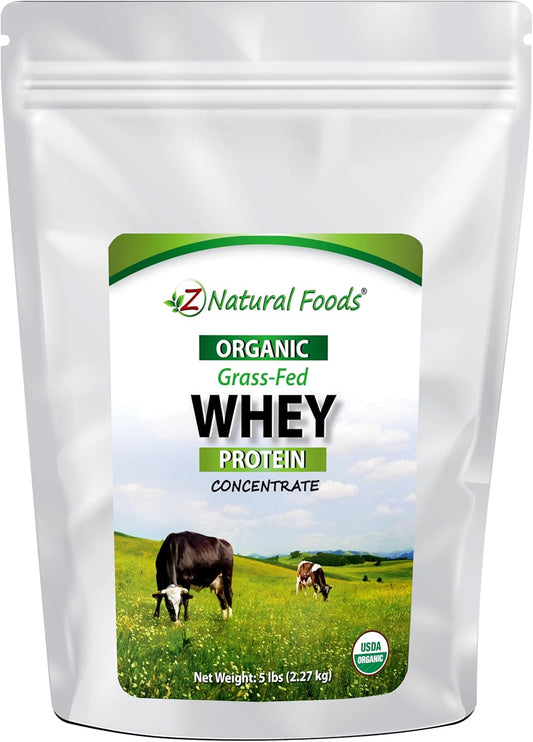 Organic Grass Fed Whey Protein Powder - Cold Processed Concentrate with Essential Amino Acids - Unflavored, 5 lbs