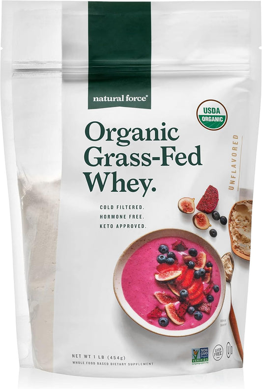 Organic Grass Fed Whey Protein Powder - Non GMO, Keto & Kosher Certified - Lab Tested, Pure & Unflavored - 16 oz