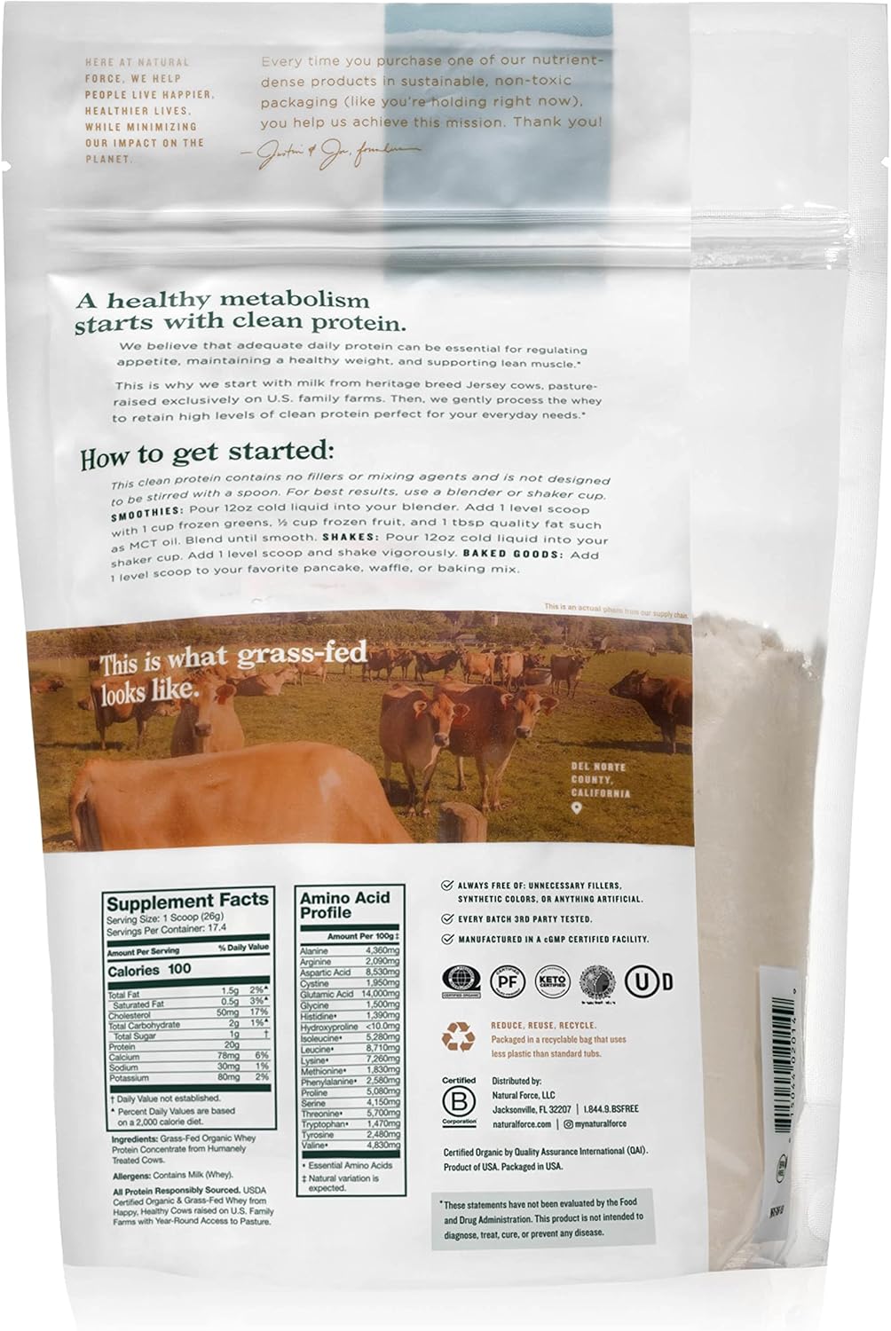 Organic Grass Fed Whey Protein Powder - Non GMO, Keto & Kosher Certified - Lab Tested, Pure & Unflavored - 16 oz