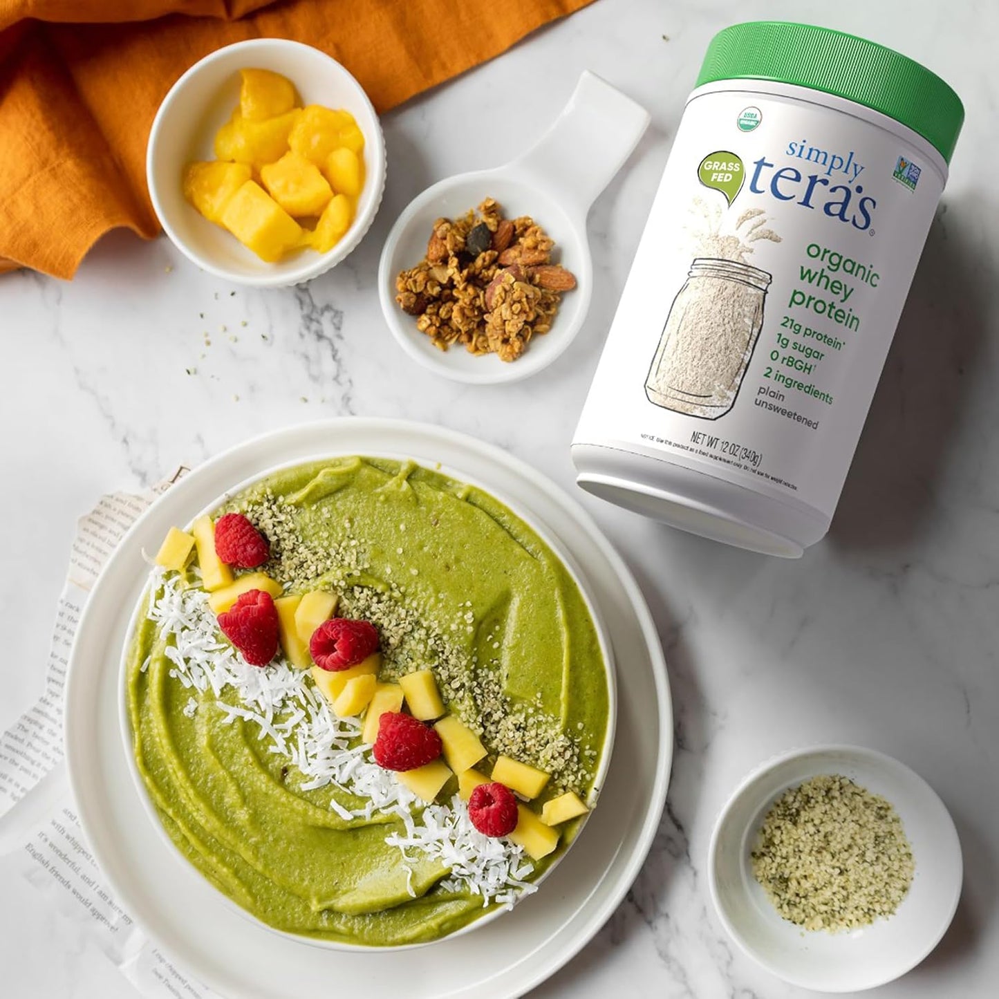 Organic Grass-Fed Whey Protein Powder - Unsweetened, Non-GMO, Kosher, Gluten-Free - 12 Oz