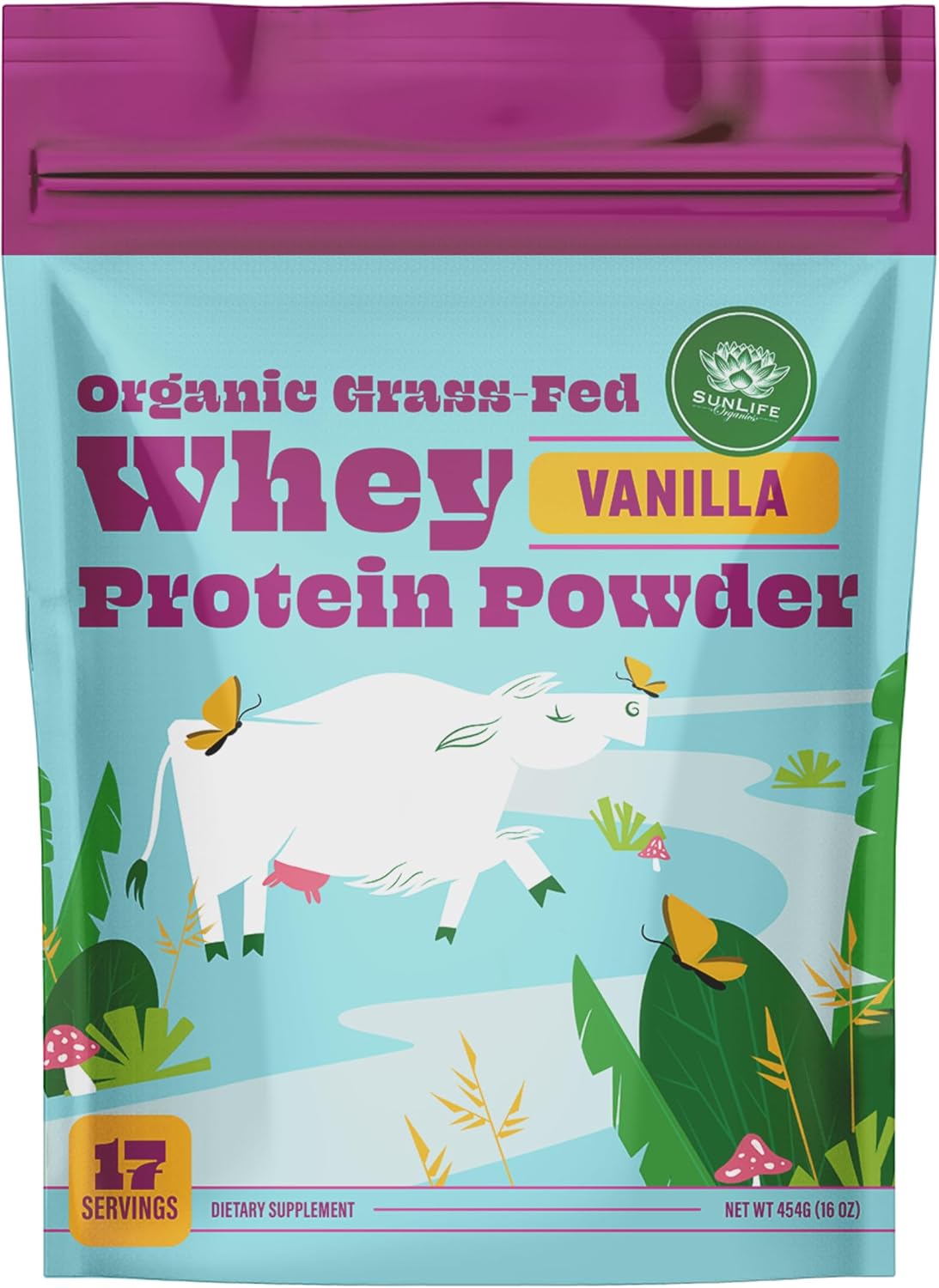 Organic Grass Fed Whey Protein Powder Vanilla - 100% Natural Protein for Men & Women, Sweetened with Cacao, Coconut Creamer, Stevia - 16 Oz, 15 Servings