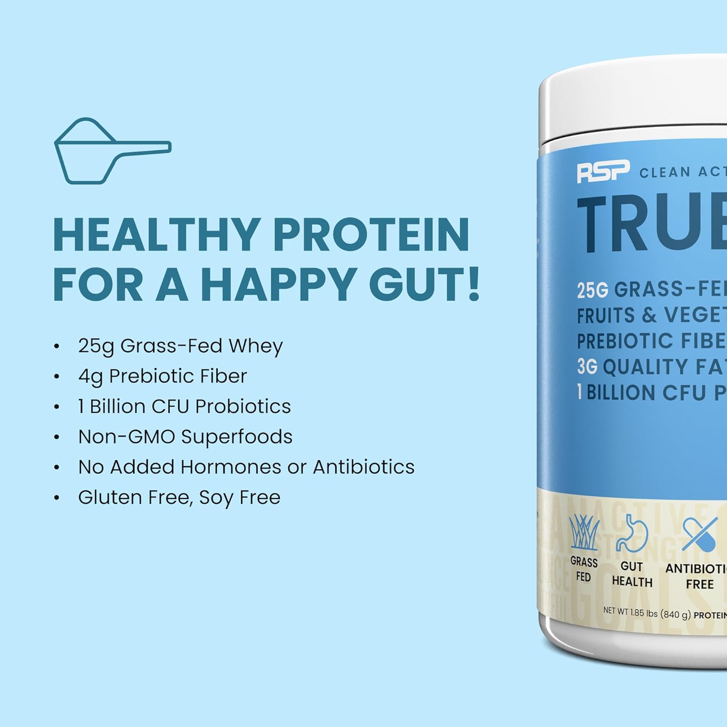 Organic Grass-Fed Whey Protein Powder with Prebiotics & Probiotics for Gut Health - Keto & Gluten Free Meal Replacement Shake - 1.85 lbs