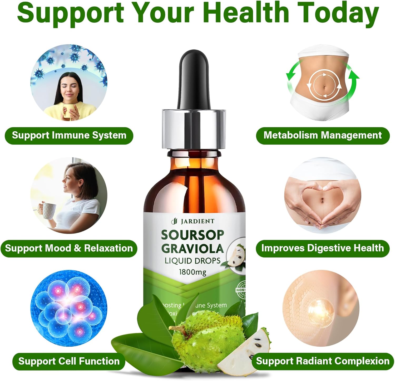 Organic Graviola Soursop Extract Liquid Oil - Cell Support & Regeneration - Edible Soursop Tincture 2 fl oz x 2 Packs