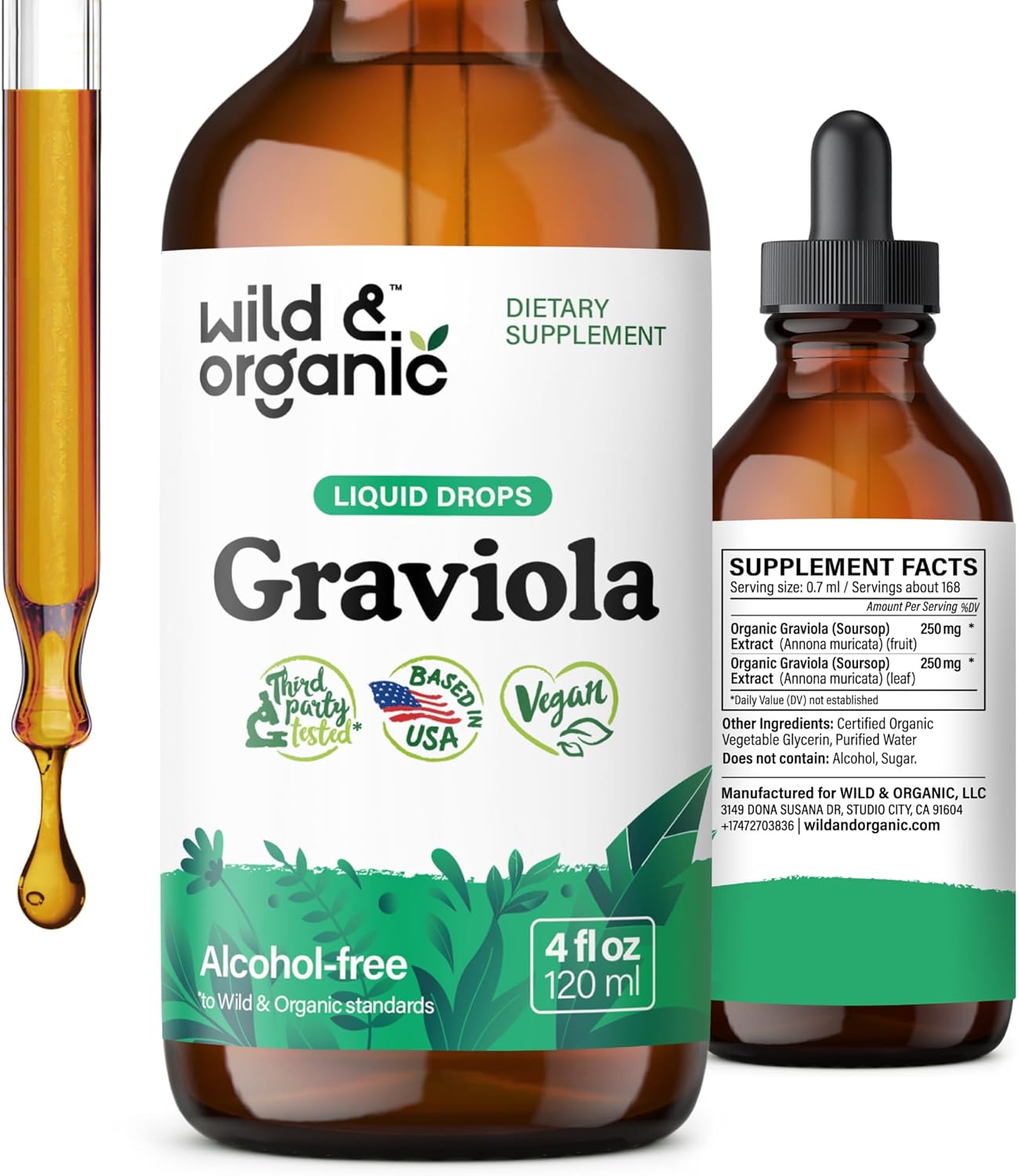 Organic Graviola Soursop Multivitamin Drops - 500mg Guanabana Fruit & Soursop Leaves - Antioxidant Support - Vegan, Sugar & Alcohol-Free Tincture - 4 fl oz