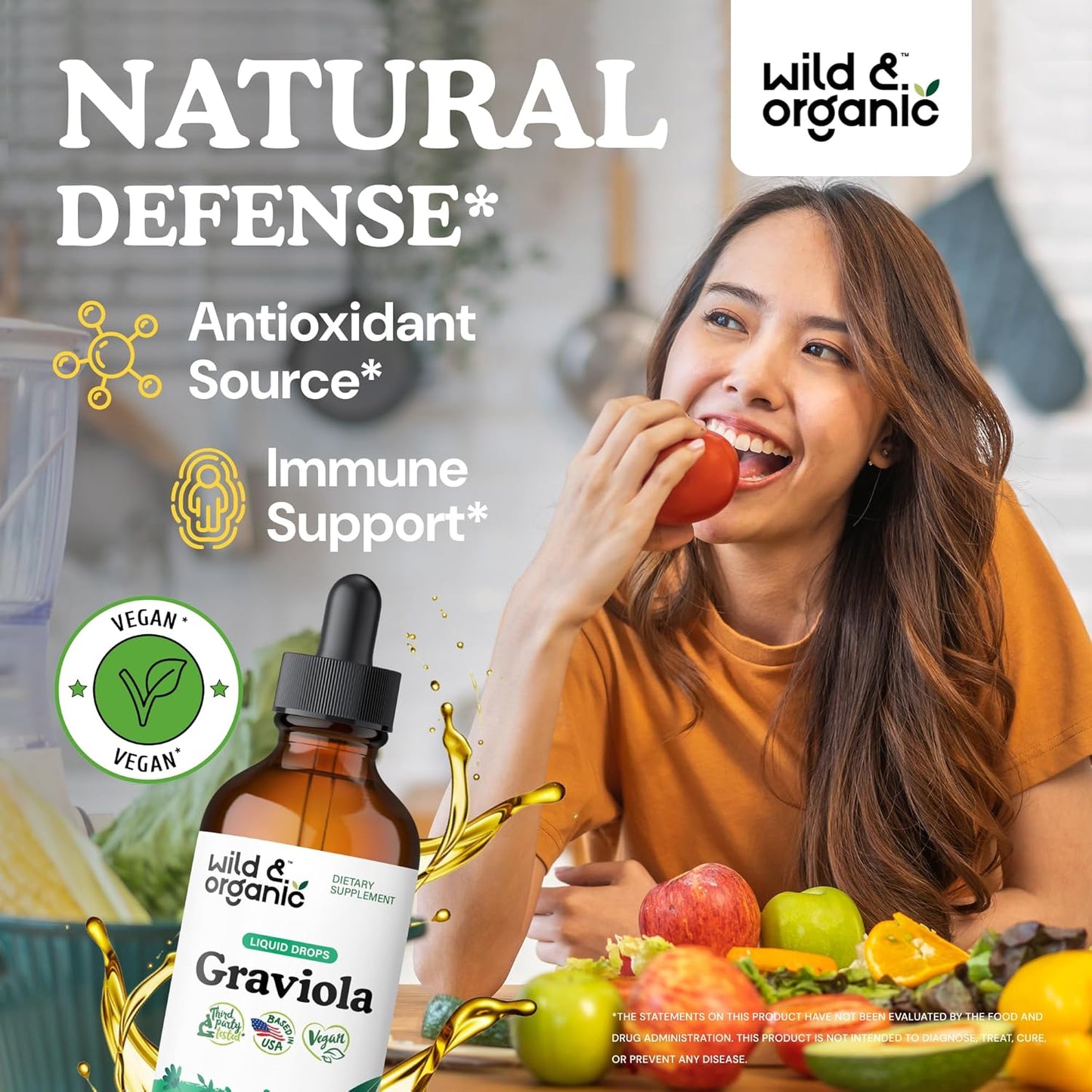 Organic Graviola Soursop Multivitamin Drops - 500mg Guanabana Fruit & Soursop Leaves - Antioxidant Support - Vegan, Sugar & Alcohol-Free Tincture - 4 fl oz