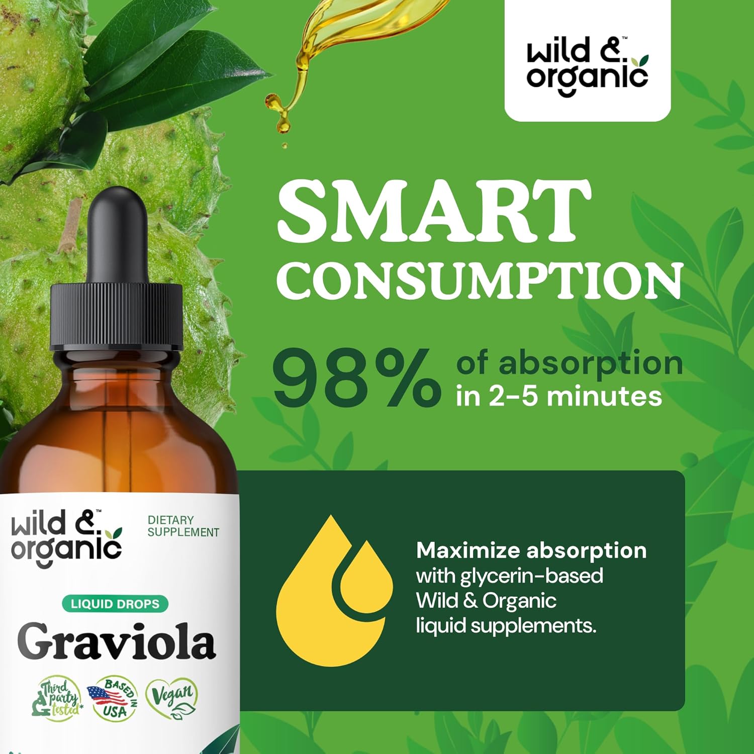 Organic Graviola Soursop Multivitamin Drops - 500mg Guanabana Fruit & Soursop Leaves - Antioxidant Support - Vegan, Sugar & Alcohol-Free Tincture - 4 fl oz