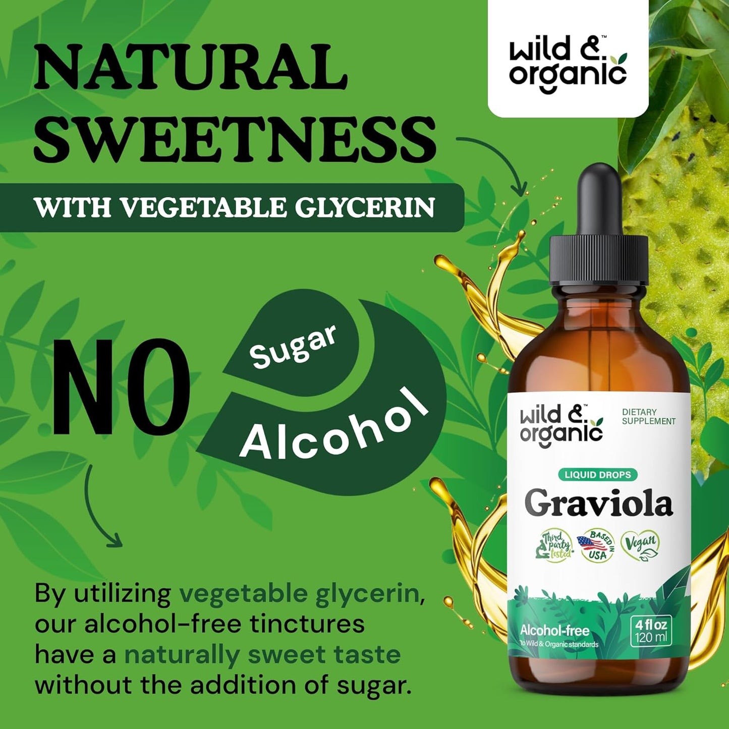 Organic Graviola Soursop Multivitamin Drops - 500mg Guanabana Fruit & Soursop Leaves - Antioxidant Support - Vegan, Sugar & Alcohol-Free Tincture - 4 fl oz