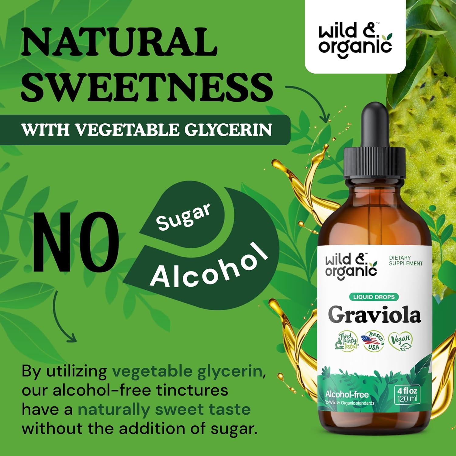 Organic Graviola Soursop Multivitamin Drops - 500mg Guanabana Fruit & Soursop Leaves - Antioxidant Support - Vegan, Sugar & Alcohol-Free Tincture - 4 fl oz