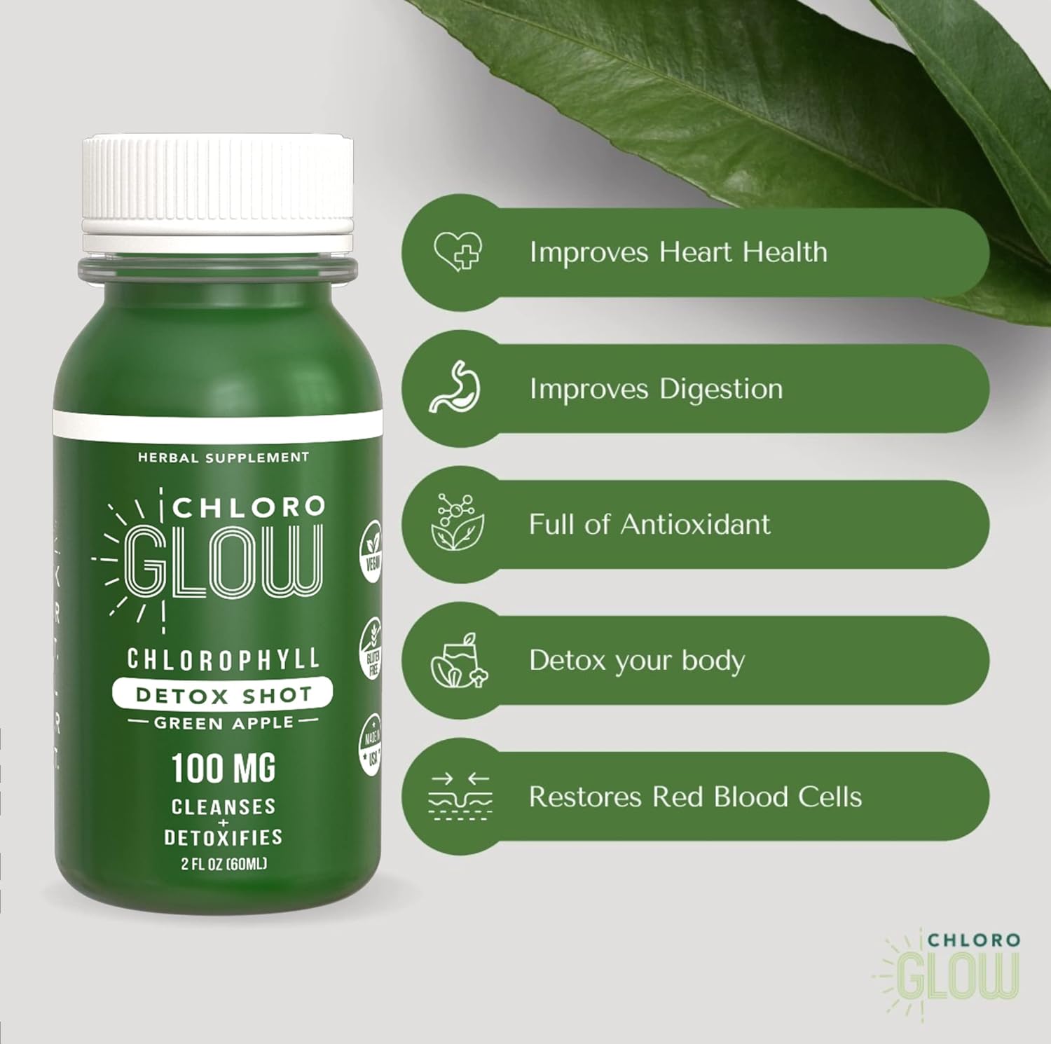 Organic Green Apple Chlorophyll Detox Shot for Energy and Immune Support (1 Pack)