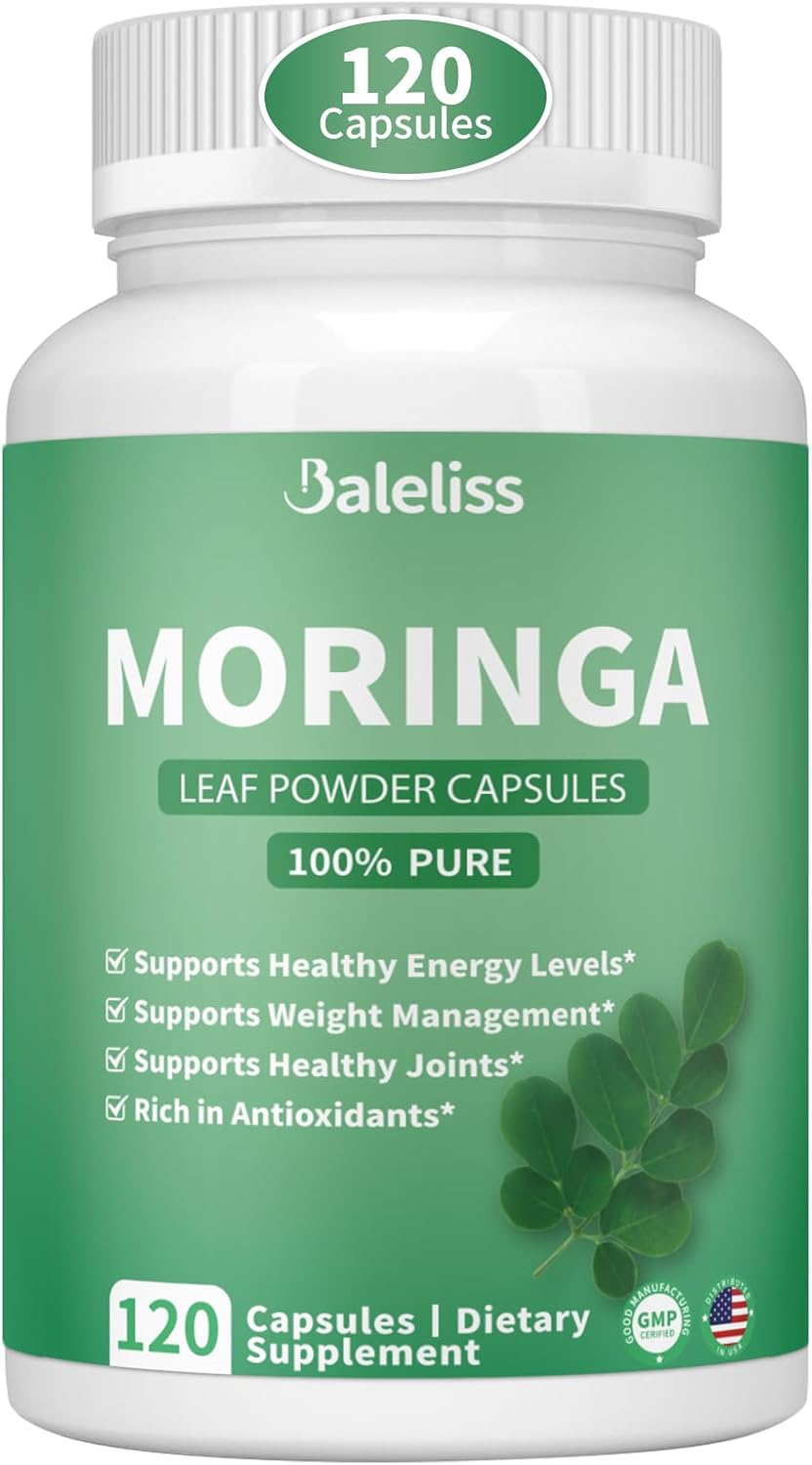Organic Green Moringa Powder Capsules - 1000mg Antioxidant Superfood for Energy, Skin, Gut, Metabolism, Immune - 120 Capsules