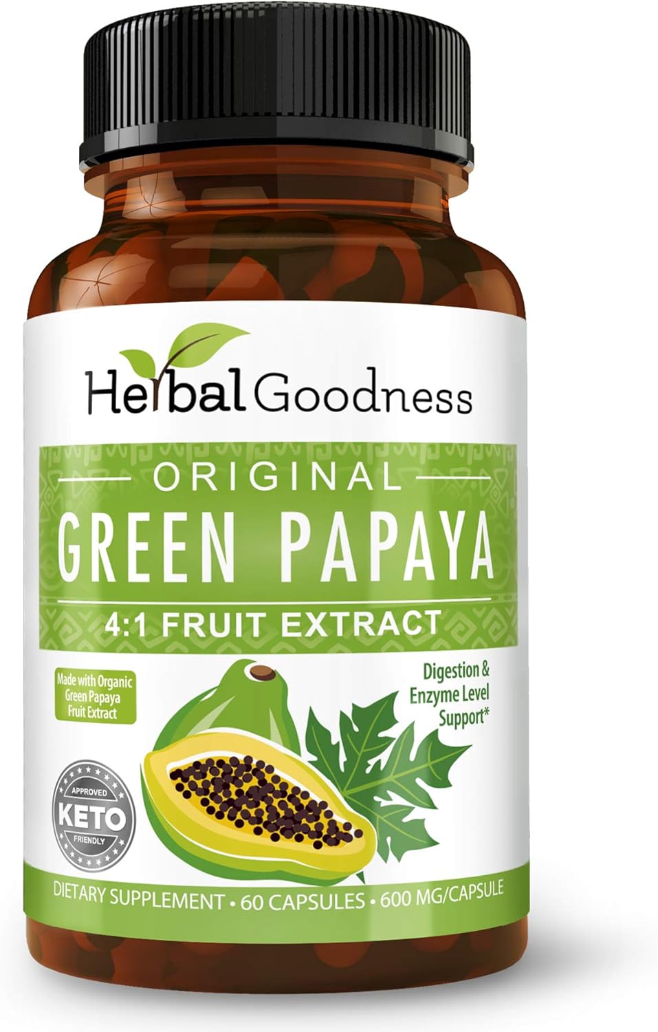 Organic Green Papaya Leaf Extract Capsules - Digestive Health with Papaya Enzymes, Prebiotics, Probiotics - Immune Support - 60 Capsules, USA Made