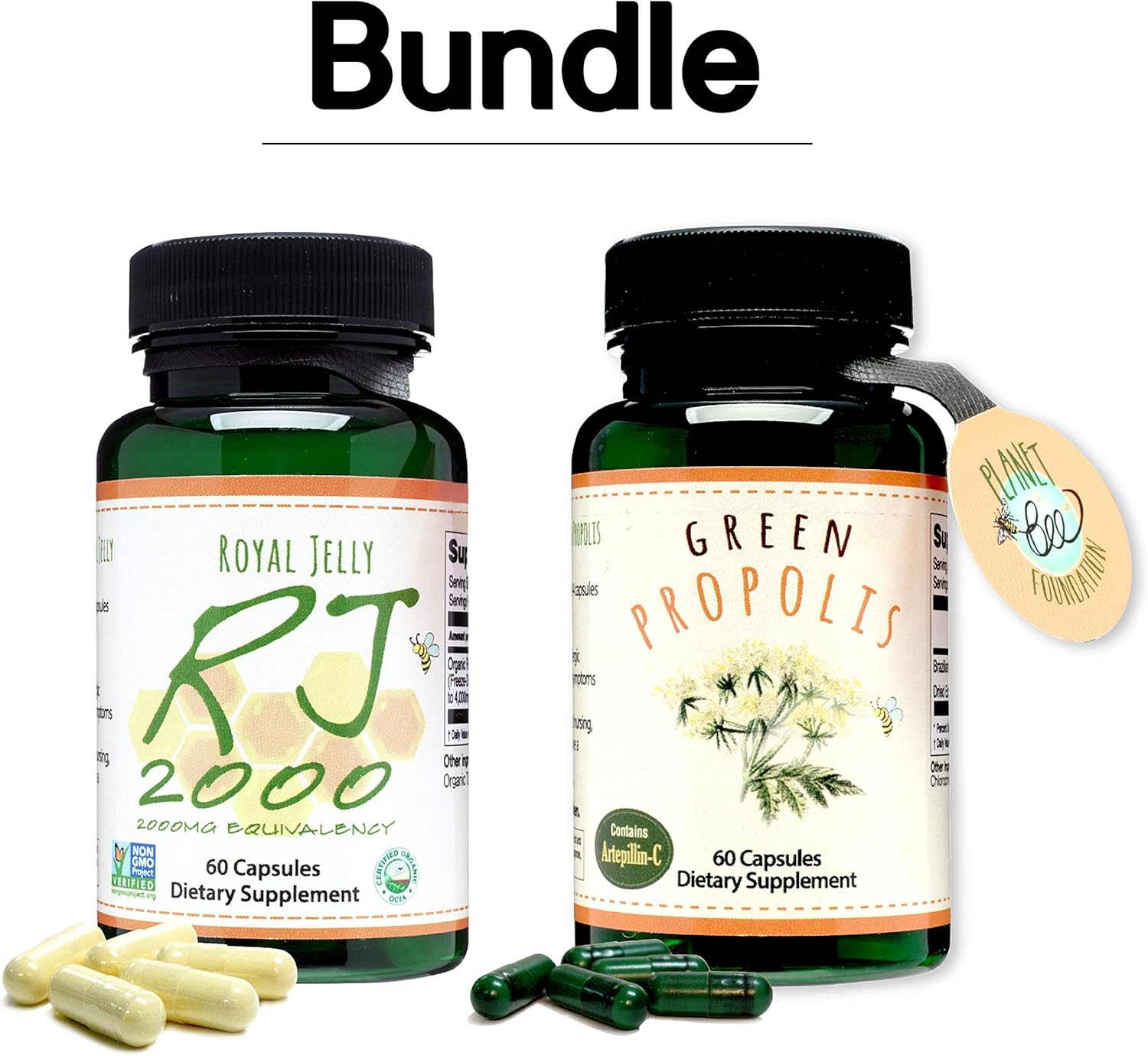 Organic Green Propolis & Royal Jelly Capsules - 2000mg Equivalency, GMO-Free, Brazilian Green Propolis with Artepillin C - 60 caps