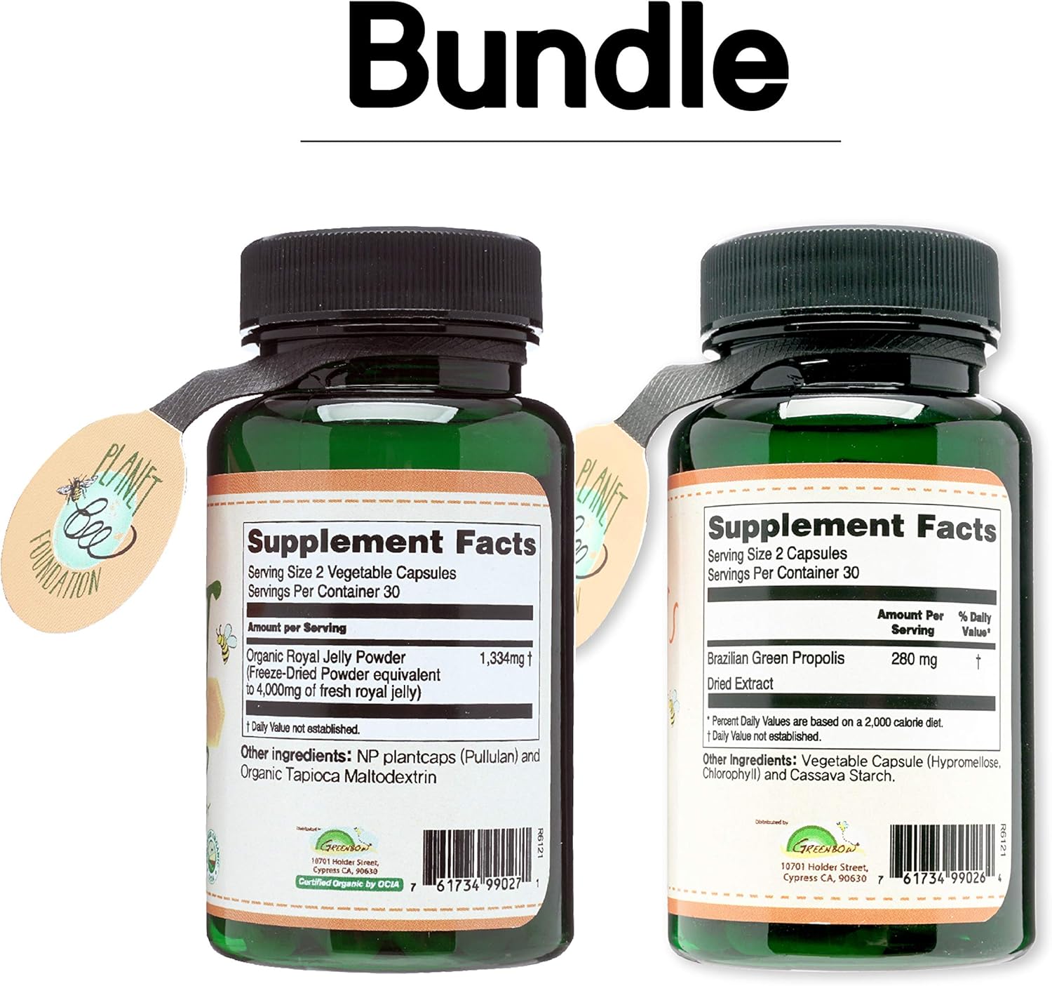 Organic Green Propolis & Royal Jelly Capsules - 2000mg Equivalency, GMO-Free, Brazilian Green Propolis with Artepillin C - 60 caps