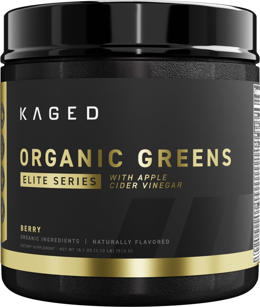 Organic Greens Elite Superfood Powder with Apple Cider Vinegar, Adaptogens, Prebiotics, Vitamins, Minerals - Berry Flavor, 30 Servings