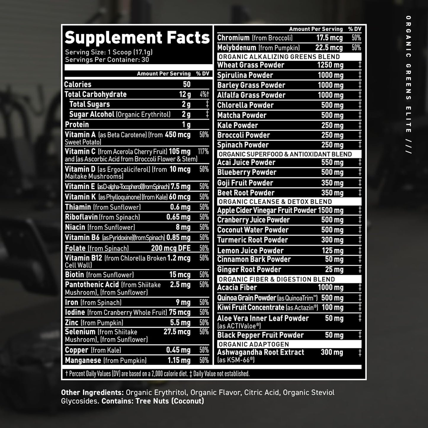 Organic Greens Elite Superfood Powder with Apple Cider Vinegar, Adaptogens, Prebiotics, Vitamins, Minerals - Berry Flavor, 30 Servings