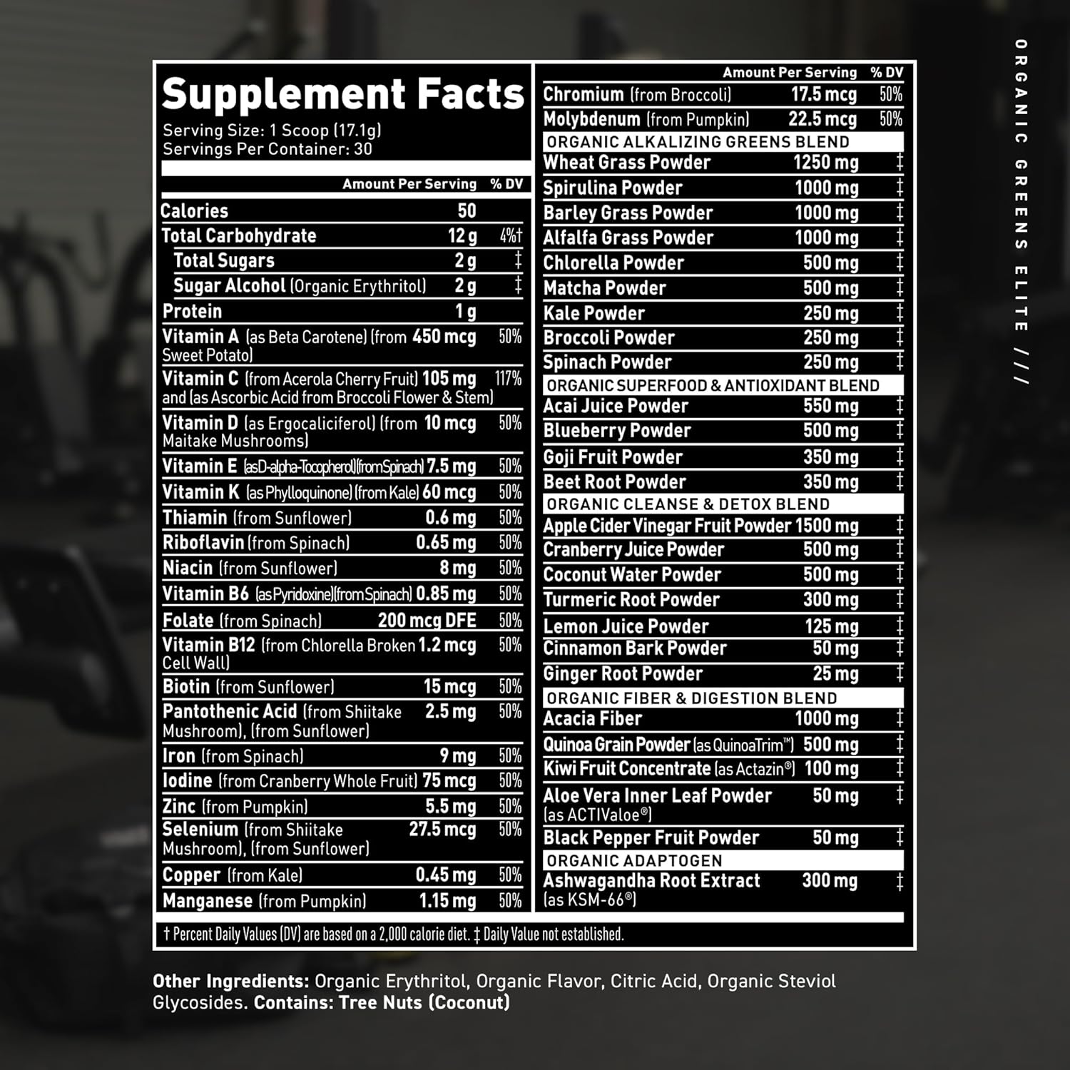 Organic Greens Elite Superfood Powder with Apple Cider Vinegar, Adaptogens, Prebiotics, Vitamins, Minerals - Berry Flavor, 30 Servings