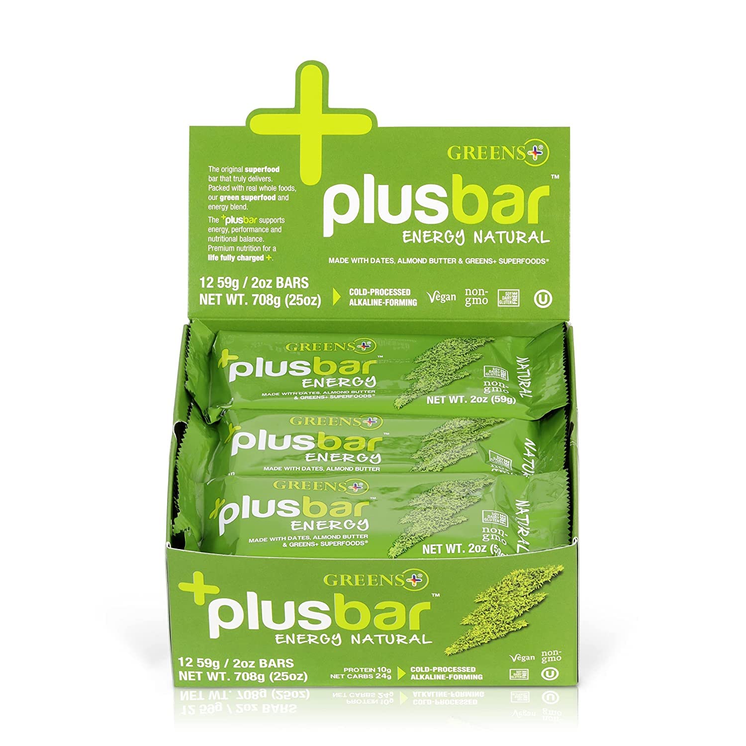 Organic Greens Energy Bar with Natural Energy Boost | Gluten Free | Non GMO | Vegan | 12 Bars